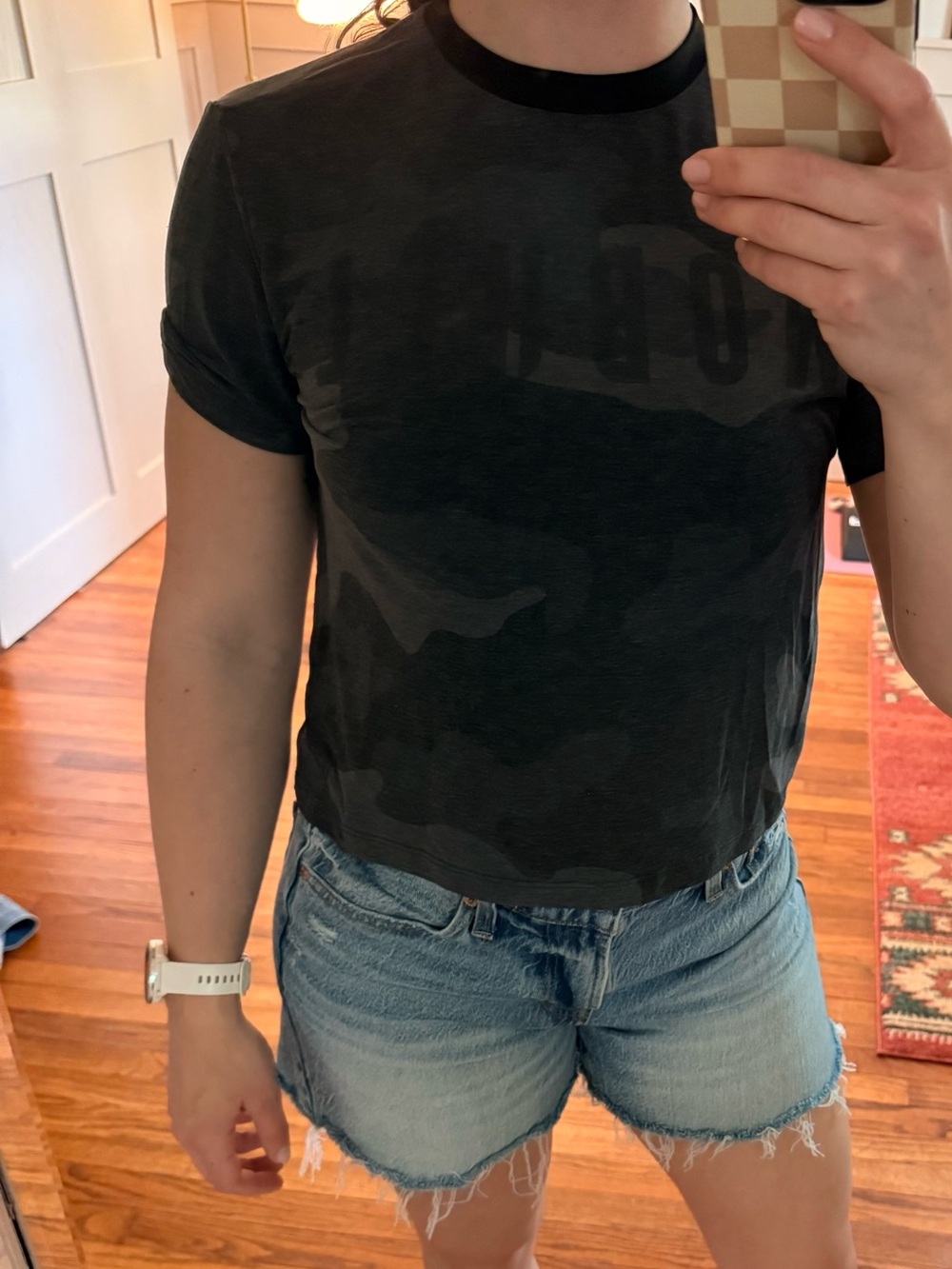 NOBULL Women's Dark Gray Camo Crop Tee